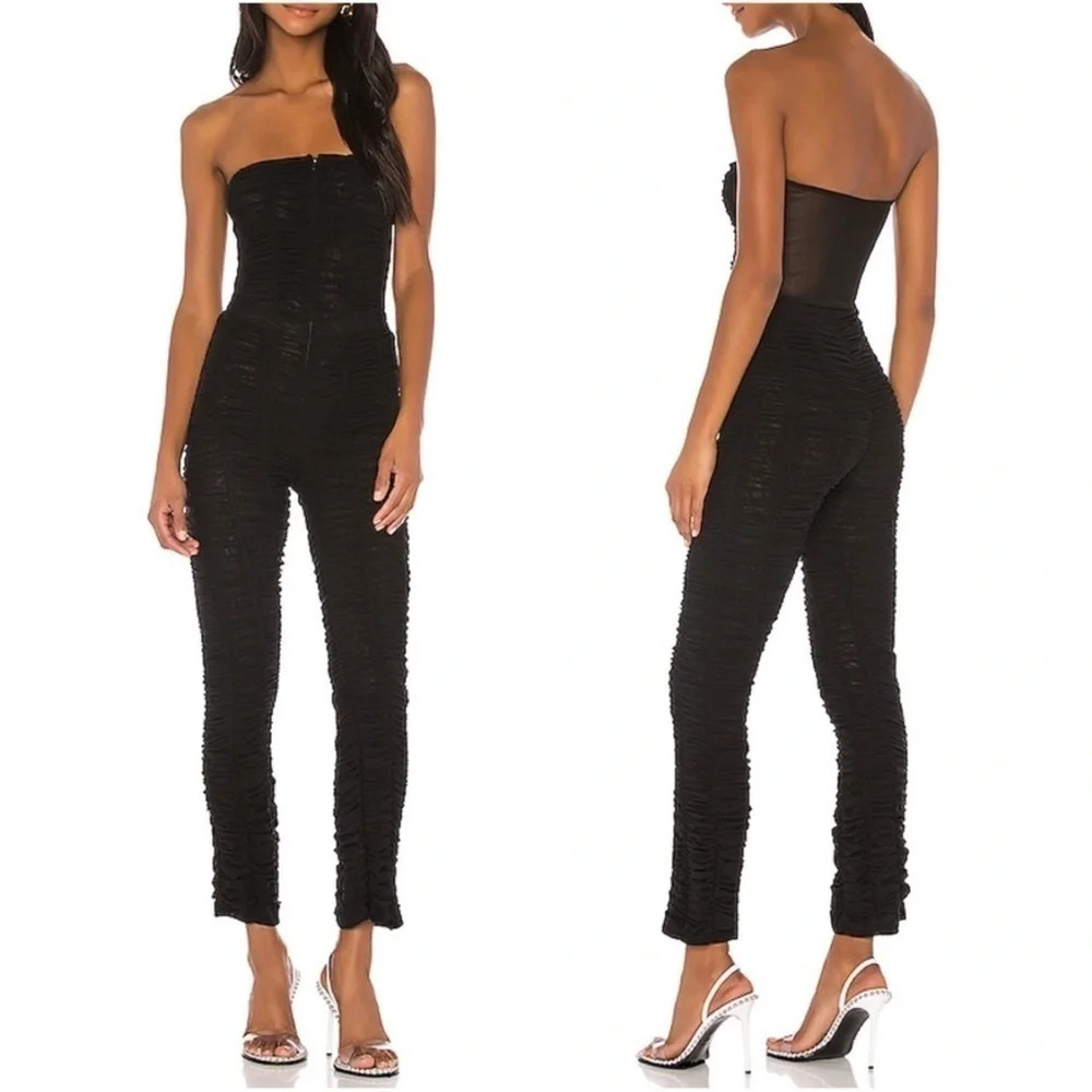 I.AM.GIA Ophelia Jumpsuit Ruched Mesh Strapless Stretch Black Sexy Chic Size S